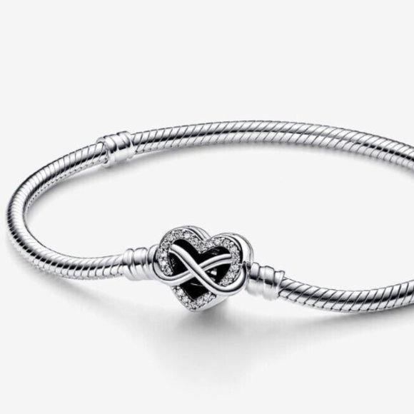 Pandora Moments Sparkling Infinity Heart Clasp Snake Chain Bracelet - Picture 1 of 8
